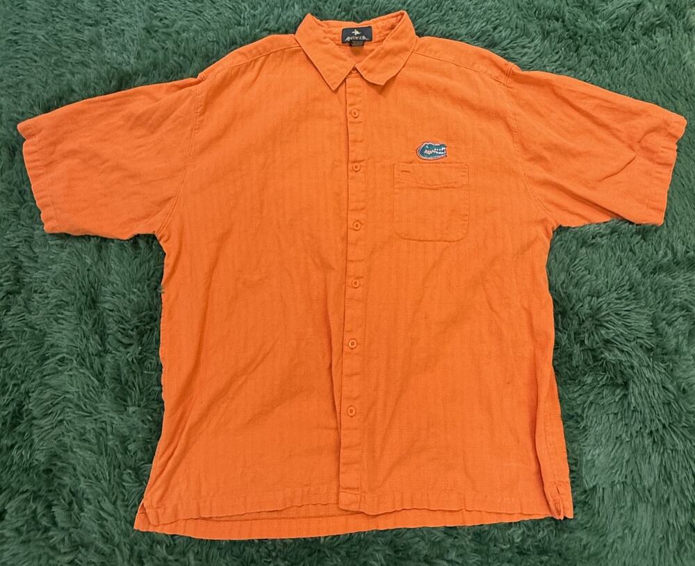 Antigua Florida Gators Men's XL Orange Short Sleeve Button Down Shirt Cotton VTG